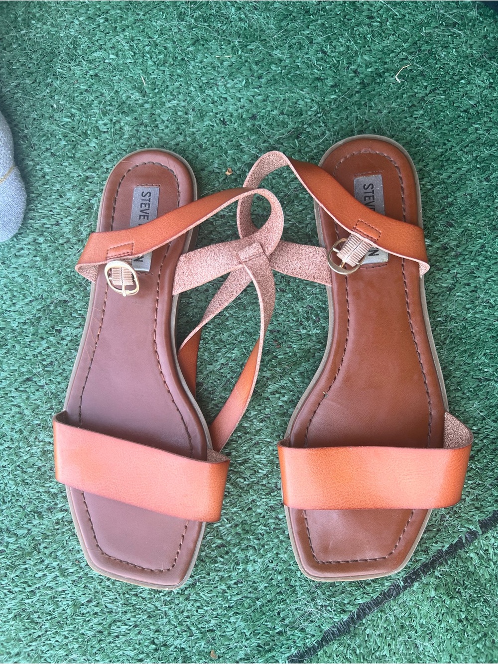 Steve Madden Cognac Strappy Leather Flat Sandals